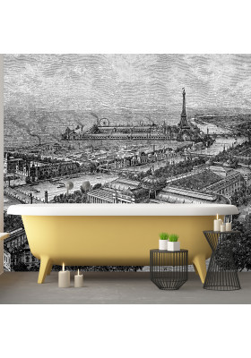 Papier Peint Panoramique - Gravure - Paris 1900 - Ciment Factory