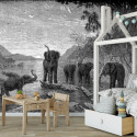 Papier Peint Panoramique Sur Mesure - Gravure - Les Eléphants